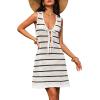 MEROKEETY Women’s Crochet Swimsuit Coverup 2026 Summer Tie Front Bathing Suit Swimwear Knit Hollow Out Beach Cover Up(White)