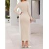 MEROKEETY Women’s Fall Long Sleeve Bodycon Dresses Elegant Wedding Guest Cocktail Party Midi Maxi Dress(Apricot)
