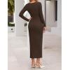 MEROKEETY Women’s Fall Long Sleeve Bodycon Dresses Elegant Wedding Guest Cocktail Party Midi Maxi Dress(Brown)