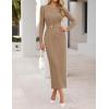 MEROKEETY Women’s Fall Long Sleeve Bodycon Dresses Elegant Wedding Guest Cocktail Party Midi Maxi Dress(Khaki)