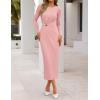 MEROKEETY Women’s Fall Long Sleeve Bodycon Dresses Elegant Wedding Guest Cocktail Party Midi Maxi Dress(Pink)