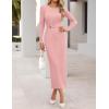 MEROKEETY Women’s Fall Long Sleeve Bodycon Dresses Elegant Wedding Guest Cocktail Party Midi Maxi Dress(Pink)