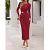 MEROKEETY Women’s Fall Long Sleeve Bodycon Dresses Elegant Wedding Guest Cocktail Party Midi Maxi Dress(Wine Red)