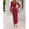MEROKEETY Women’s Fall Long Sleeve Bodycon Dresses Elegant Wedding Guest Cocktail Party Midi Maxi Dress(Wine Red)
