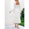 MEROKEETY Women’s Fall Long Sleeve Floral Midi Dress Smocked Ruffle Tiered Square Neck Wedding Guest Dresses Pockets(White)