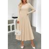 MEROKEETY Women’s Fall Long Sleeve Wedding Guest Dresses 2025 One Shoulder Elegant Formal Pleated Midi Maxi Dress(Apricot)
