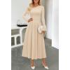 MEROKEETY Women’s Fall Long Sleeve Wedding Guest Dresses 2025 One Shoulder Elegant Formal Pleated Midi Maxi Dress(Apricot)