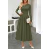 MEROKEETY Women’s Fall Long Sleeve Wedding Guest Dresses 2025 One Shoulder Elegant Formal Pleated Midi Maxi Dress(Army Green)