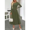 MEROKEETY Women’s Fall Long Sleeve Wedding Guest Dresses 2025 One Shoulder Elegant Formal Pleated Midi Maxi Dress(Army Green)