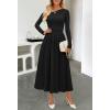 MEROKEETY Women’s Fall Long Sleeve Wedding Guest Dresses 2025 One Shoulder Elegant Formal Pleated Midi Maxi Dress(Black)