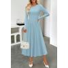 MEROKEETY Women’s Fall Long Sleeve Wedding Guest Dresses 2025 One Shoulder Elegant Formal Pleated Midi Maxi Dress(Blue)