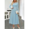 MEROKEETY Women’s Fall Long Sleeve Wedding Guest Dresses 2025 One Shoulder Elegant Formal Pleated Midi Maxi Dress(Blue)
