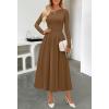 MEROKEETY Women’s Fall Long Sleeve Wedding Guest Dresses 2025 One Shoulder Elegant Formal Pleated Midi Maxi Dress(Brown)