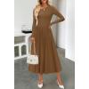 MEROKEETY Women’s Fall Long Sleeve Wedding Guest Dresses 2025 One Shoulder Elegant Formal Pleated Midi Maxi Dress(Brown)