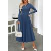 MEROKEETY Women’s Fall Long Sleeve Wedding Guest Dresses 2025 One Shoulder Elegant Formal Pleated Midi Maxi Dress(Navy)