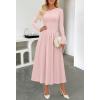 MEROKEETY Women’s Fall Long Sleeve Wedding Guest Dresses 2025 One Shoulder Elegant Formal Pleated Midi Maxi Dress(Pink)