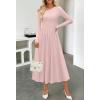 MEROKEETY Women’s Fall Long Sleeve Wedding Guest Dresses 2025 One Shoulder Elegant Formal Pleated Midi Maxi Dress(Pink)