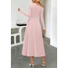 MEROKEETY Women’s Fall Long Sleeve Wedding Guest Dresses 2025 One Shoulder Elegant Formal Pleated Midi Maxi Dress(Pink)