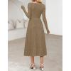MEROKEETY Women’s Floral 2025 Fall Midi Dresses Long Sleeve Square Neck Flowy A Line Wedding Ruched Dress Pockets(Darkkhaki)
