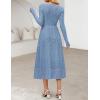 MEROKEETY Women’s Floral 2025 Fall Midi Dresses Long Sleeve Square Neck Flowy A Line Wedding Ruched Dress Pockets(Dusty Blue)