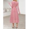 MEROKEETY Women’s Floral 2025 Fall Midi Dresses Long Sleeve Square Neck Flowy A Line Wedding Ruched Dress Pockets(Dusty Pink)
