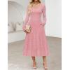 MEROKEETY Women’s Floral 2025 Fall Midi Dresses Long Sleeve Square Neck Flowy A Line Wedding Ruched Dress Pockets(Dusty Pink)