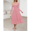 MEROKEETY Women’s Floral 2025 Fall Midi Dresses Long Sleeve Square Neck Flowy A Line Wedding Ruched Dress Pockets(Dusty Pink)