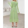 MEROKEETY Women’s Floral 2025 Fall Midi Dresses Long Sleeve Square Neck Flowy A Line Wedding Ruched Dress Pockets(Green)
