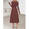 MEROKEETY Women’s Floral 2025 Fall Midi Dresses Long Sleeve Square Neck Flowy A Line Wedding Ruched Dress Pockets(Maroon)