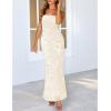 MEROKEETY Women’s Floral Strapless Maxi Dress 2026 Summer Mesh Tube Bodycon Formal Wedding Guest Cocktail Party Long Dresses(Apricot)