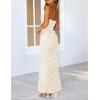 MEROKEETY Women’s Floral Strapless Maxi Dress 2026 Summer Mesh Tube Bodycon Formal Wedding Guest Cocktail Party Long Dresses(Apricot)