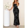 MEROKEETY Women’s Floral Strapless Maxi Dress 2026 Summer Mesh Tube Bodycon Formal Wedding Guest Cocktail Party Long Dresses(Black)