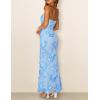 MEROKEETY Women’s Floral Strapless Maxi Dress 2026 Summer Mesh Tube Bodycon Formal Wedding Guest Cocktail Party Long Dresses(Blue)
