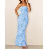 MEROKEETY Women’s Floral Strapless Maxi Dress 2026 Summer Mesh Tube Bodycon Formal Wedding Guest Cocktail Party Long Dresses(Blue)