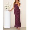 MEROKEETY Women’s Floral Strapless Maxi Dress 2026 Summer Mesh Tube Bodycon Formal Wedding Guest Cocktail Party Long Dresses(Burgundy)