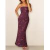 MEROKEETY Women’s Floral Strapless Maxi Dress 2026 Summer Mesh Tube Bodycon Formal Wedding Guest Cocktail Party Long Dresses(Burgundy)