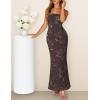 MEROKEETY Women’s Floral Strapless Maxi Dress 2026 Summer Mesh Tube Bodycon Formal Wedding Guest Cocktail Party Long Dresses(Coffee)