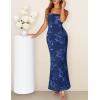 MEROKEETY Women’s Floral Strapless Maxi Dress 2026 Summer Mesh Tube Bodycon Formal Wedding Guest Cocktail Party Long Dresses(Navy)