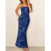 MEROKEETY Women’s Floral Strapless Maxi Dress 2026 Summer Mesh Tube Bodycon Formal Wedding Guest Cocktail Party Long Dresses(Navy)