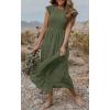 MEROKEETY Women’s Flutter Short Sleeve Smocked Midi Dress Summer Casual Tiered A-Line Dress(Armygreen)