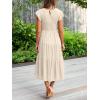 MEROKEETY Women’s Flutter Short Sleeve Smocked Midi Dress Summer Casual Tiered A-Line Dress(Beige)
