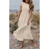 MEROKEETY Women’s Flutter Short Sleeve Smocked Midi Dress Summer Casual Tiered A-Line Dress(Beige)