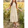 MEROKEETY Women’s Flutter Short Sleeve Smocked Midi Dress Summer Casual Tiered A-Line Dress(Beige)