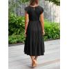 MEROKEETY Women’s Flutter Short Sleeve Smocked Midi Dress Summer Casual Tiered A-Line Dress(Black)