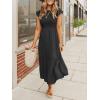 MEROKEETY Women’s Flutter Short Sleeve Smocked Midi Dress Summer Casual Tiered A-Line Dress(Black)