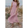 MEROKEETY Women’s Flutter Short Sleeve Smocked Midi Dress Summer Casual Tiered A-Line Dress(Darkpink)