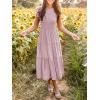 MEROKEETY Women’s Flutter Short Sleeve Smocked Midi Dress Summer Casual Tiered A-Line Dress(Darkpink)