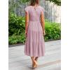 MEROKEETY Women’s Flutter Short Sleeve Smocked Midi Dress Summer Casual Tiered A-Line Dress(Darkpink)
