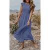 MEROKEETY Women’s Flutter Short Sleeve Smocked Midi Dress Summer Casual Tiered A-Line Dress(Dustyblue)