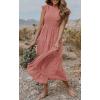 MEROKEETY Women’s Flutter Short Sleeve Smocked Midi Dress Summer Casual Tiered A-Line Dress(Dustypink)